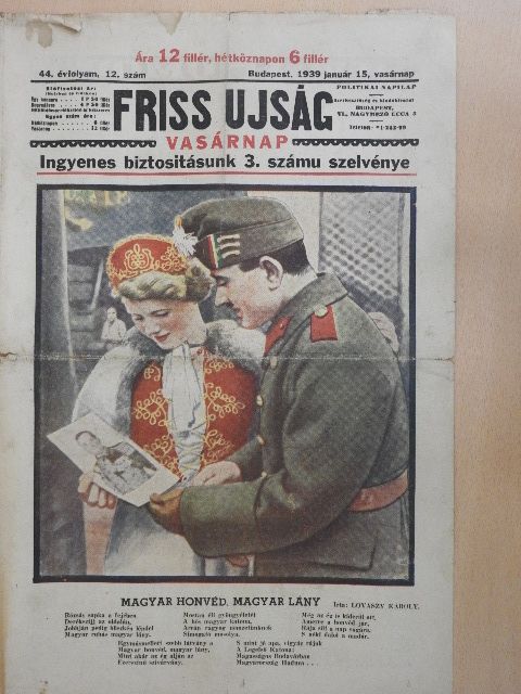 Csermely Gyula - Friss Ujság Vasárnap 1939. január 15. [antikvár]