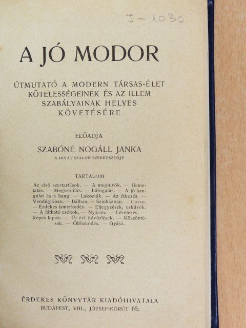 Szabóné Nogáll Janka - A jó modor [antikvár]