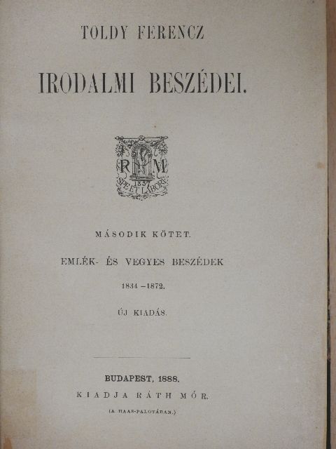 Toldy Ferencz - Toldy Ferencz irodalmi beszédei II. [antikvár]