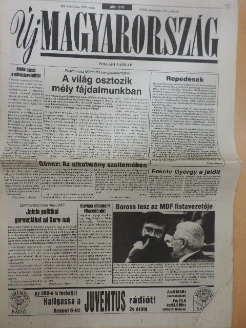 Agócs Gy. Imre - Új Magyarország 1993. december 17. [antikvár]