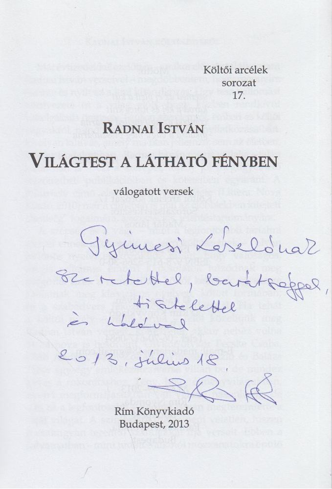 Radnai István - Világtest a látható fényben (dedikált) [antikvár]