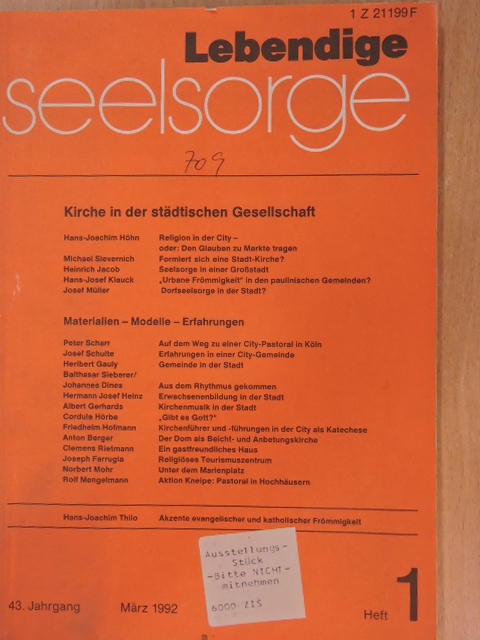 Anton Berger - Lebendige Seelsorge März 1992 [antikvár]