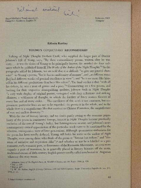 Kálmán Ruttkay - Young's conjectures reconsidered (dedikált példány) [antikvár]