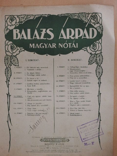 Balázs Árpád - Balázs Árpád magyar nótái I/VI. [antikvár]