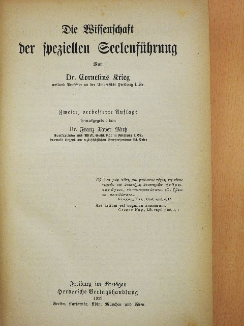 Dr. Cornelius Krieg - Die Wissenschaft der speziellen Seelenführung (gótbetűs) [antikvár]