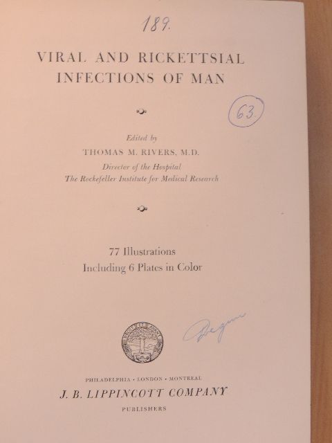 Joseph E. Smadel - Viral and Rickettsial Infections of Man [antikvár]