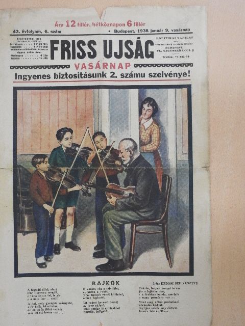 Erdősi Szilveszter - Friss Ujság Vasárnap 1938. január 9. [antikvár]