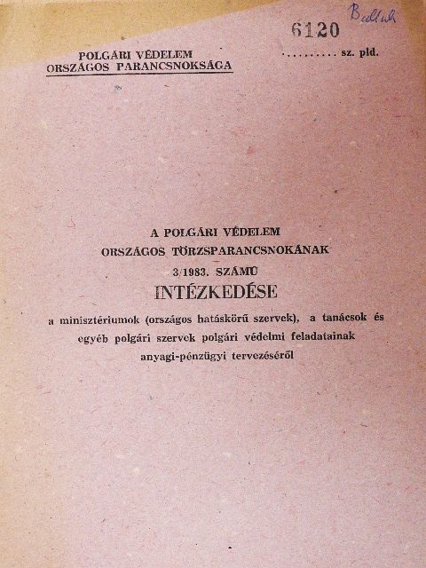 A polgári védelem országos törzsparancsnokának 3/1983. számú intézkedése a minisztériumok (országos hatáskörű szervek), a tanácsok és egyéb polgári szervek polgári védelmi feladatainak anyagi-pénzügyi tervezésér [antikvár]