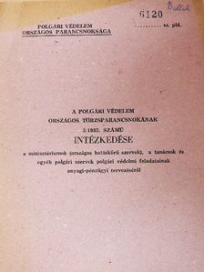 A polgári védelem országos törzsparancsnokának 3/1983. számú intézkedése a minisztériumok (országos hatáskörű szervek), a tanácsok és egyéb polgári szervek polgári védelmi feladatainak anyagi-pénzügyi tervezésér [antikvár]