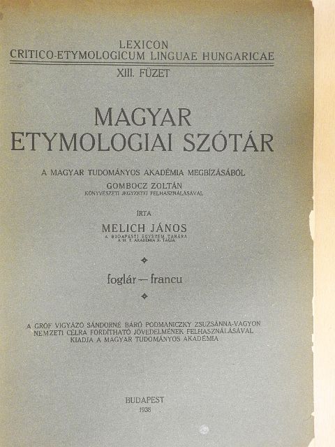 Gombocz Zoltán - Magyar etymologiai szótár XIII. (töredék) [antikvár]