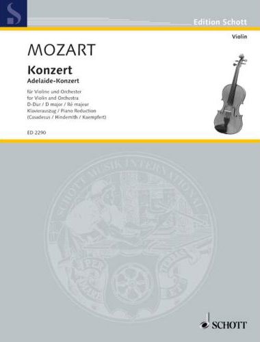 MOZART, W,A, - KONZERT, ADELAIDE-KONZERT FÜR VIOLINE UND ORCHESTER D-DUR KLAVIERAUSZUG