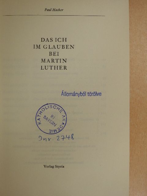 Paul Hacker - Das ich im Glauben bei Martin Luther [antikvár]