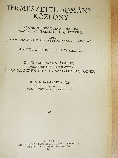 Aujeszky L. - Természettudományi Közlöny 1941. január-december/Pótfüzetek a Természettudományi Közlönyhöz 1941. január-december [antikvár]