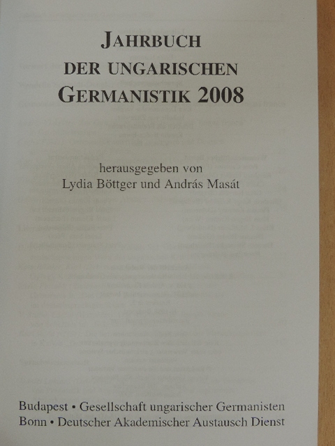 András Vizkelety - Jahrbuch der ungarischen Germanistik 2008 [antikvár]