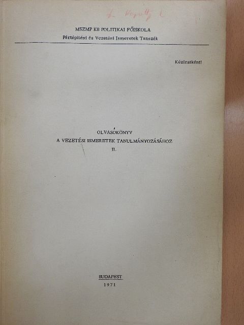 A. Zalewsky - Olvasókönyv a vezetési ismeretek tanulmányozásához II. [antikvár]
