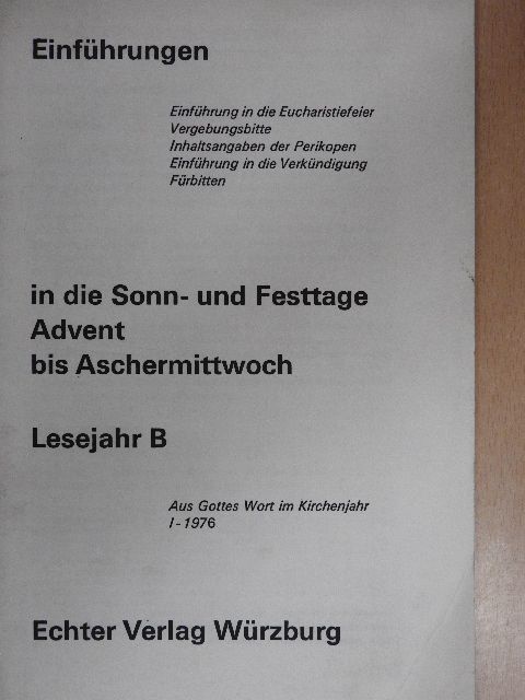 Einführungen in die Sonn- und Festtage [antikvár]