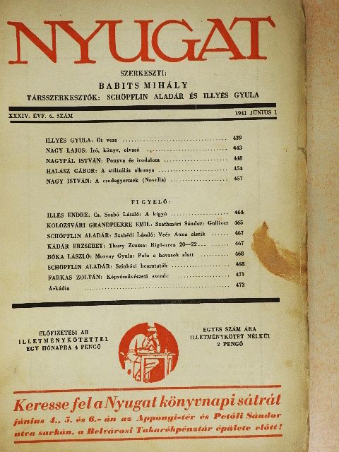 Bóka László - Nyugat 1941. június 1. [antikvár]
