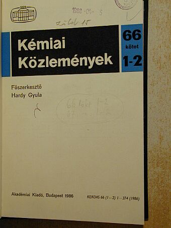 Kubinyi M. - Kémiai Közlemények 1986/1-2. [antikvár]