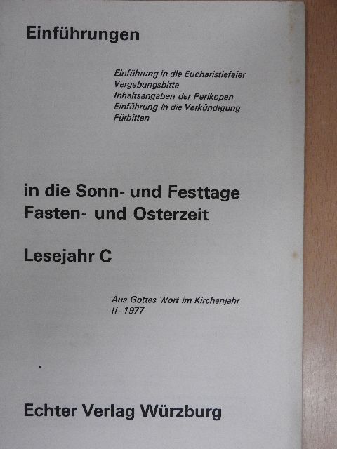 Einführungen in die Sonn- und Festtage [antikvár]