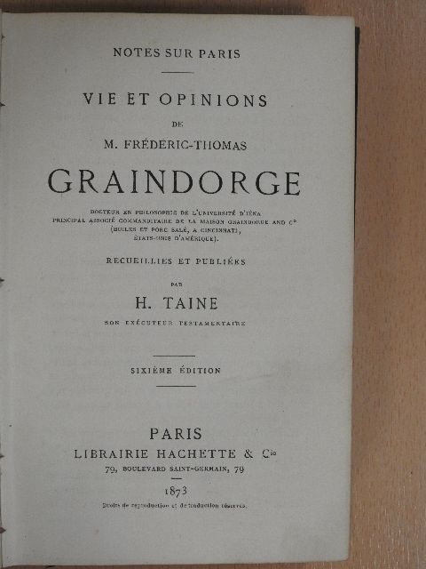 H. Taine - Notes sur Paris [antikvár]