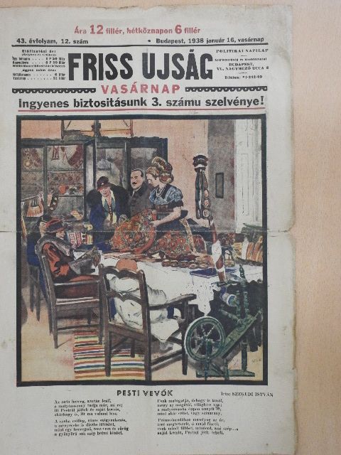 Lestyán Sándor - Friss Ujság Vasárnap 1938. január 16. [antikvár]