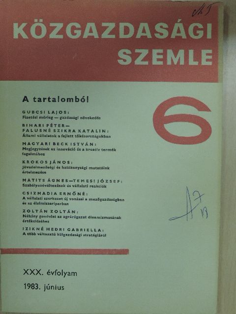 Bihari Péter - Közgazdasági Szemle 1983. június [antikvár]