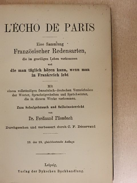 Dr. Ferdinand Fliessbach - L'écho de Paris [antikvár]