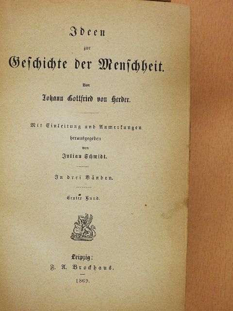 Johann Gottfried von Herder - Ideen zur Geschichte der Menschheit I-III. (gótbetűs) [antikvár]