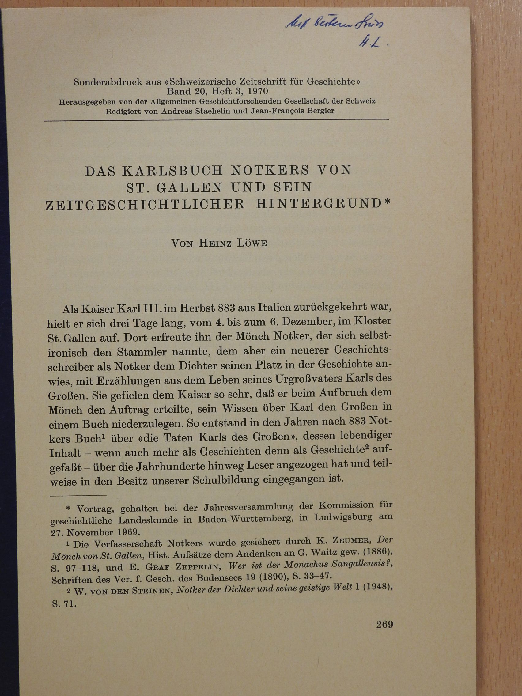 Heinz Löwe - Das Karlsbuch Notkers von St. Gallen und Sein zeitgeschichtlicher Hintergrund (dedikált példány) [antikvár]