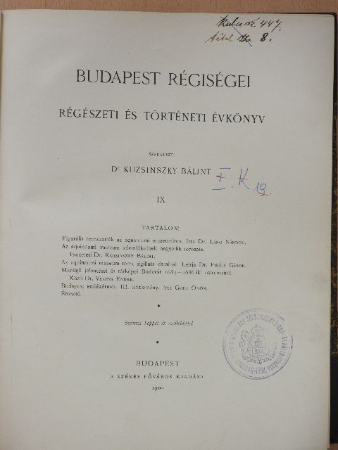 Dr. Finály Gábor - Budapest régiségei IX. [antikvár]