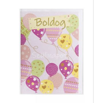 Képeslap rózsaszín lufikkal és Boldog Szülinapot felirattal - 13 x 19 cm