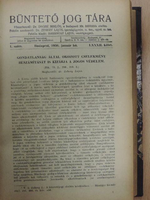 Büntető jog tára 1930-1936. január-december [antikvár]