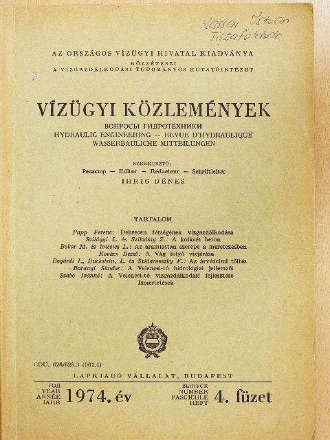 Bogárdi István - Vízügyi Közlemények 1974/4. [antikvár]