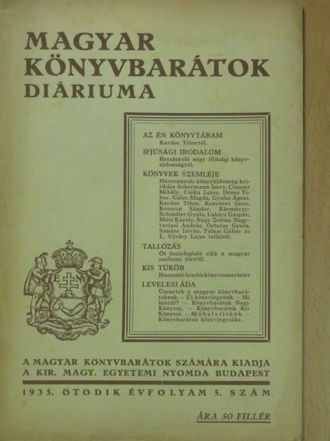 Kardos Tibor - Magyar Könyvbarátok Diáriuma 1935. év 5. szám [antikvár]
