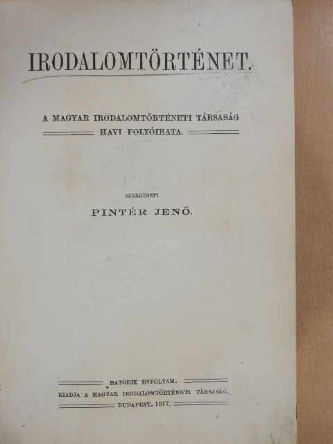 Binder Jenő - Irodalomtörténet 1917. január-december [antikvár]