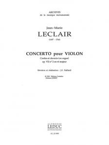 LECLAIR - CONCERTO POUR VIOLON. CORDES ET CALVECIN (OU ORGUE) OP.VII No2 EN RÉ MAJEUR
