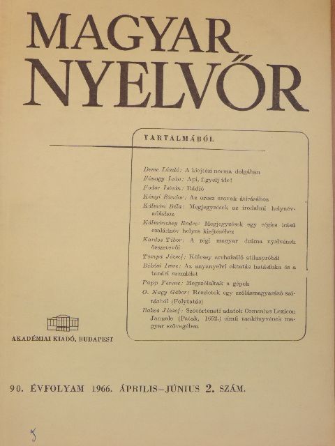 Aujeszky László - Magyar Nyelvőr 1966. április-június [antikvár]