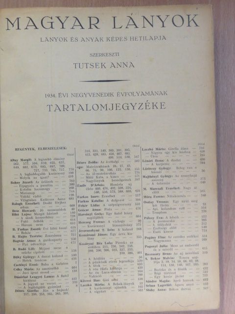 Altay Margit - Magyar Lányok 1934. (nem teljes évfolyam) [antikvár]