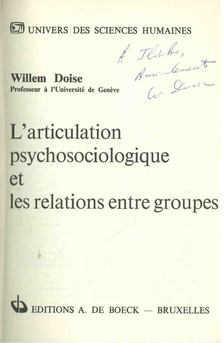 Willem Doise - L'articulation psychosociologique et les relations entre groupes (dedikált) [antikvár]