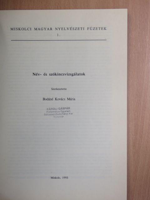 Barta Ildikó - Név- és szókincsvizsgálatok [antikvár]