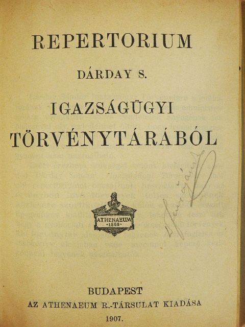 Dárday Sándor - Repertorium Dárday S. igazságügyi törvénytárából [antikvár]