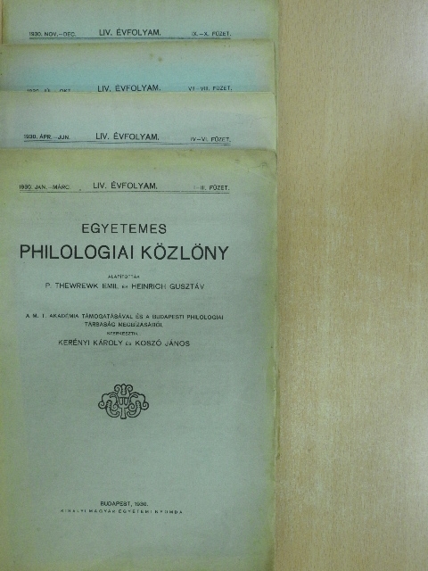 Alföldi András - Egyetemes Philologiai Közlöny 1930. január-december [antikvár]