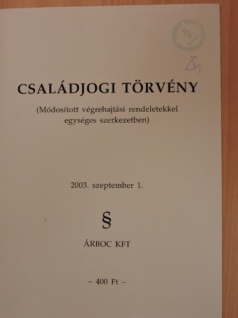 Családjogi törvény 2003. szeptember 1. [antikvár]