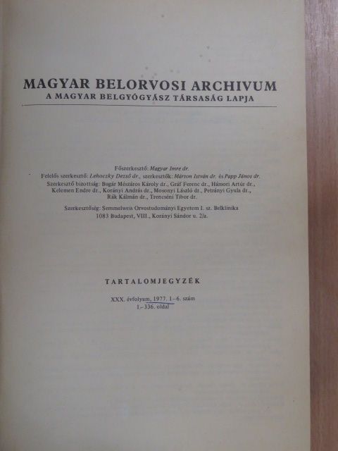 Antalóczy Zoltán - Magyar Belorvosi Archivum 1977. január-december/Supplementum [antikvár]
