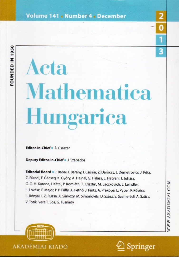 Császár Ákos - Acta Mathematica Hungarica Volume 141. Number 4. Decmber 2013 [antikvár]