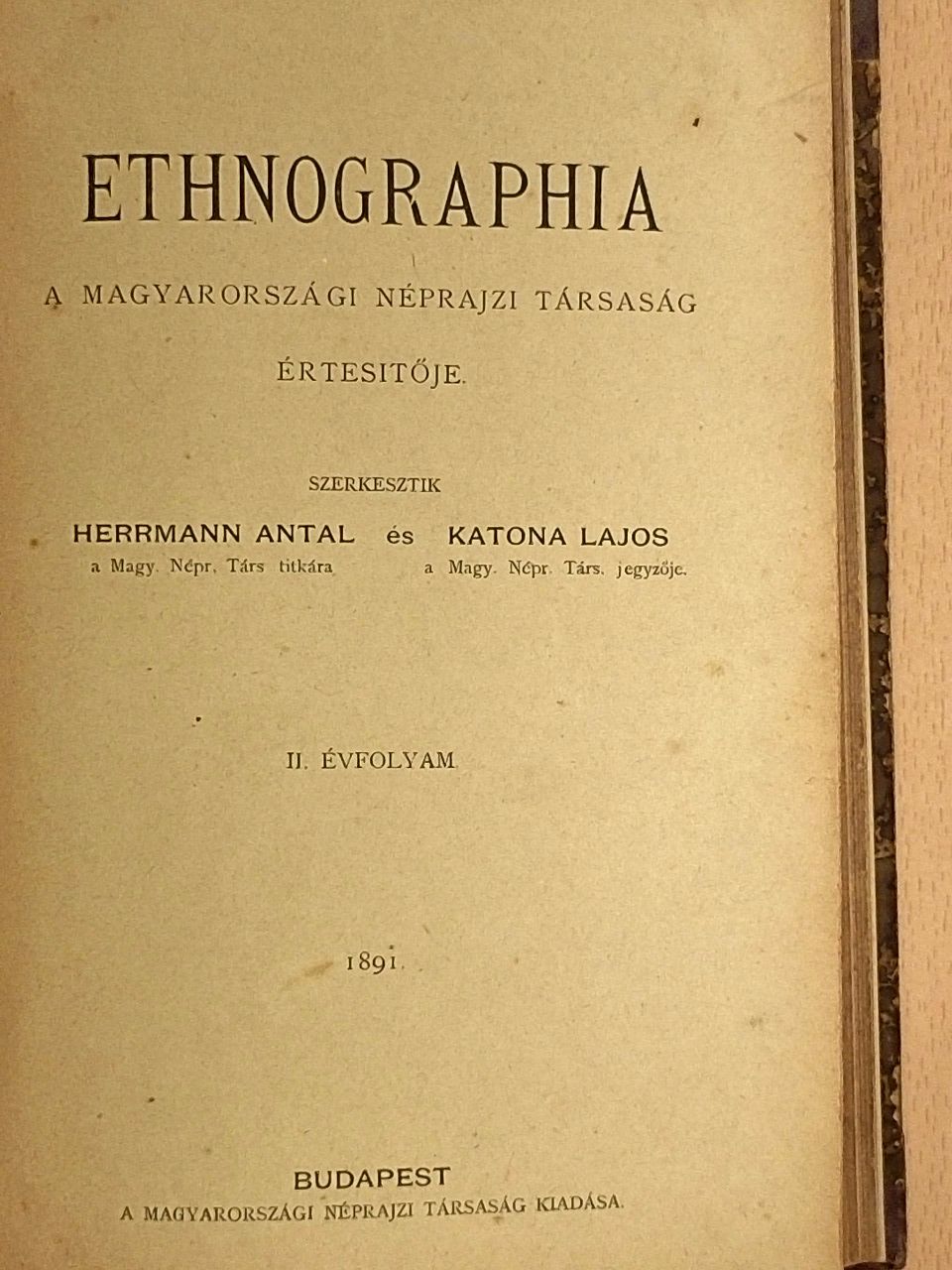 Ethnographia 1891. január-december [antikvár]