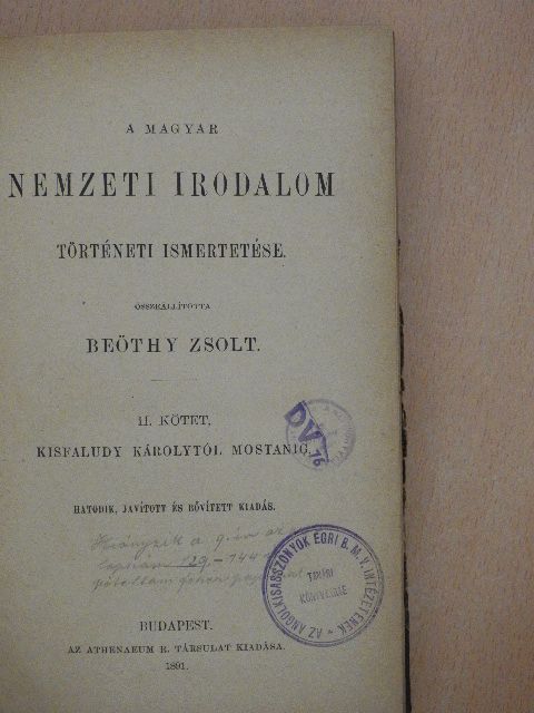 A magyar nemzeti irodalom történeti ismertetése II. [antikvár]