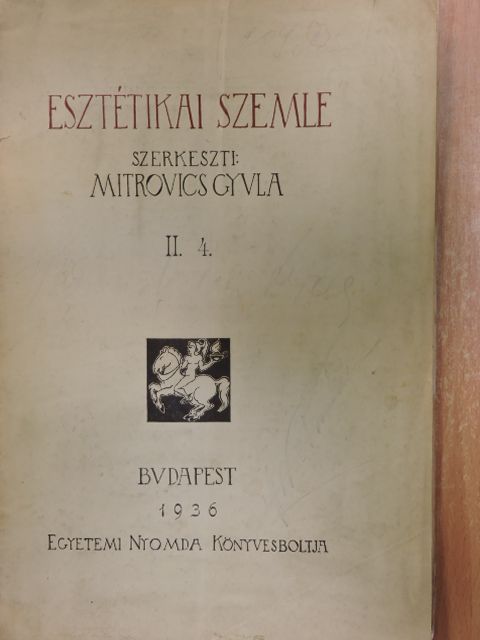 Baránszky-Jób László - Esztétikai Szemle 1936. II. 4. [antikvár]