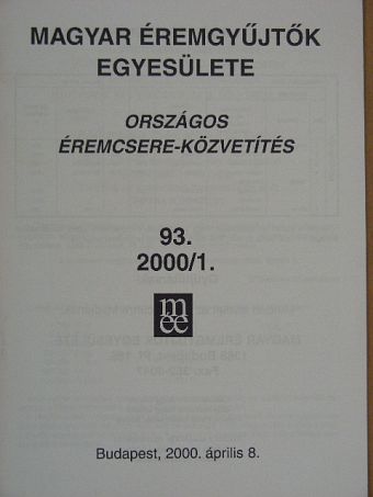 Országos éremcsere-közvetítés 2000/1. [antikvár]