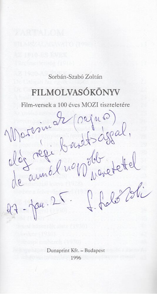 Sorbán-Szabó Zoltán - Filmolvasókönyv (dedikált) [antikvár]